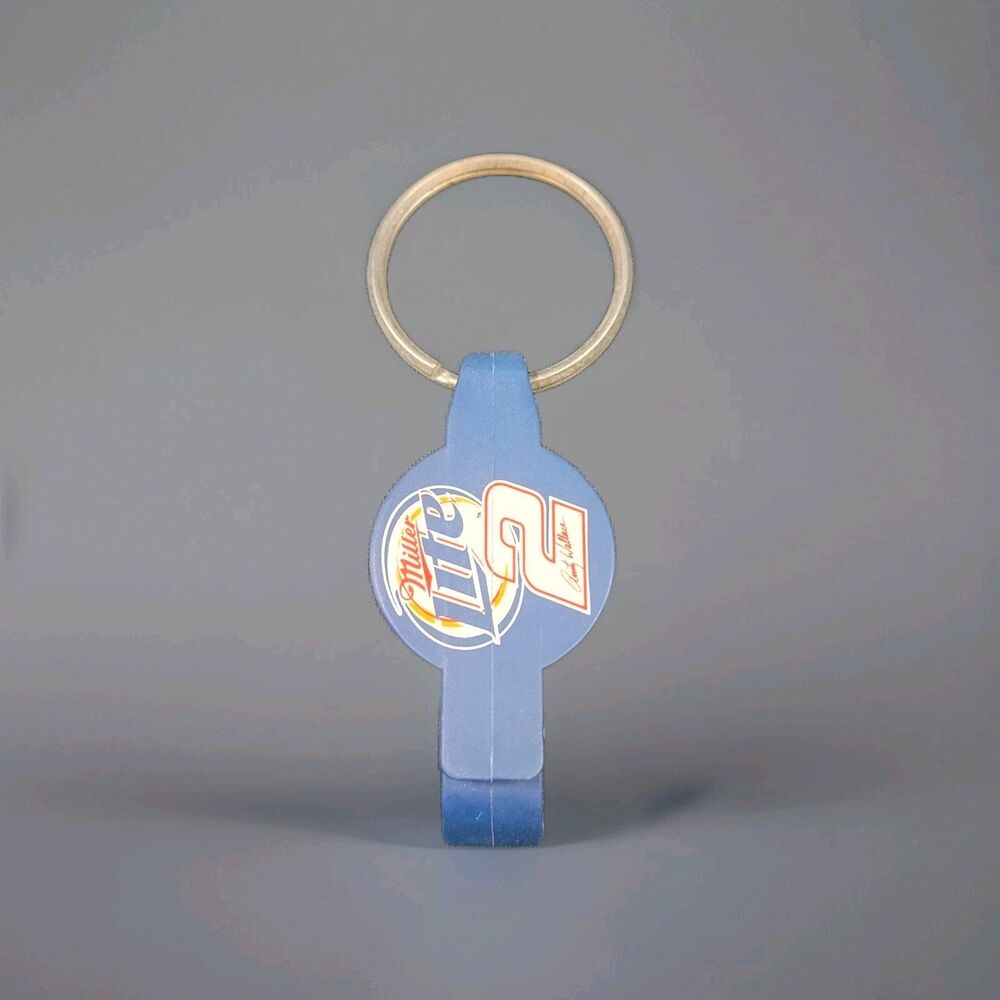 Vintage Miller Lite # 2 Rusty Wallace NASCAR Key chain Hang Tag bottle opener